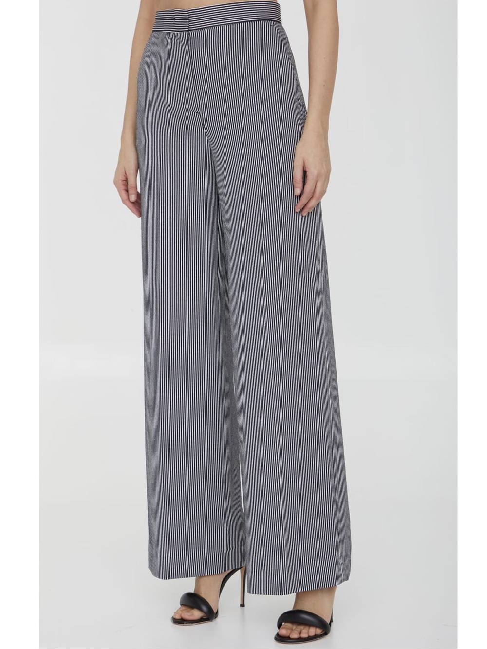 MaxMara Anfora Straight Leg Trousers Size 6 High Waisted Black White